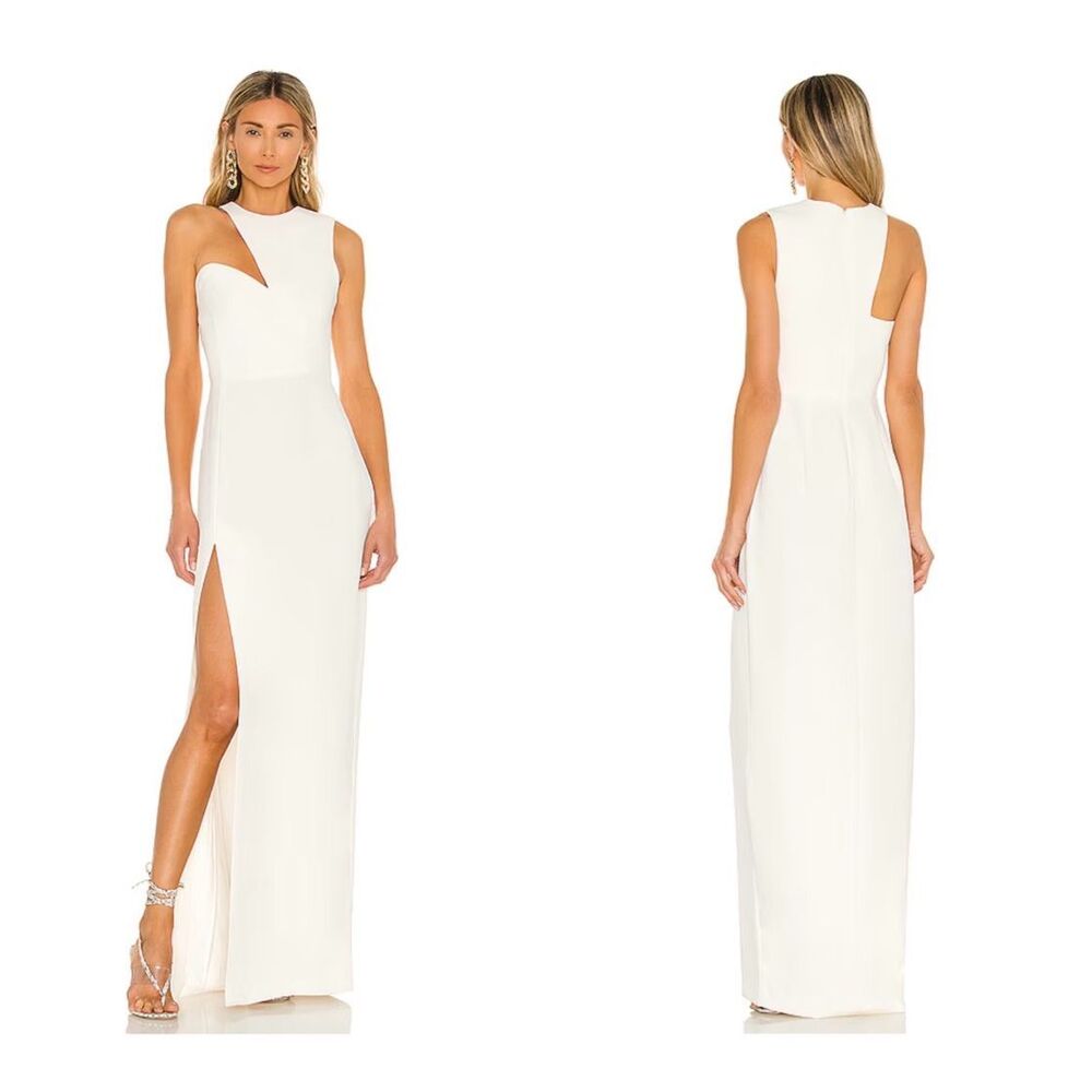 Amanda Uprichard White Asymmetric Cutout Maxi Dress